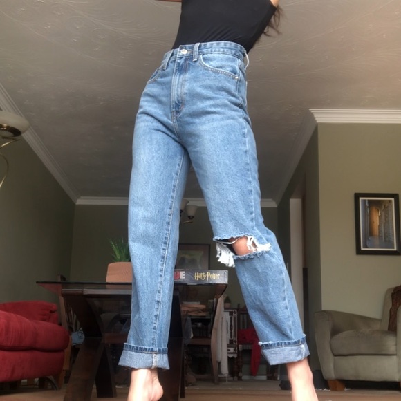 PLT petite high waisted distressed straight jean - Picture 1 of 6